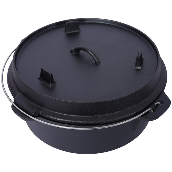 English Elm Pre-Seasoned Cast Iron Dutch Oven with Reversible Skillet Lid for Campfire BBQ W465126163