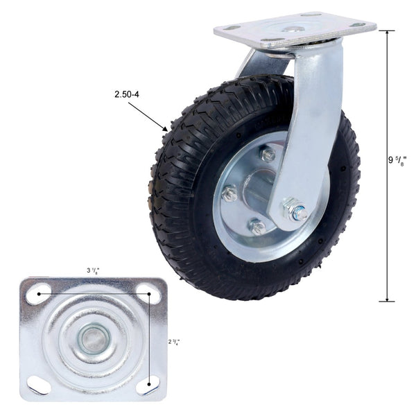 English Elm 4pcs 8in Pneumatic Swivel Rigid Casters Steel Hub Ball Bearing Shock Absorbing Wheels W465130461