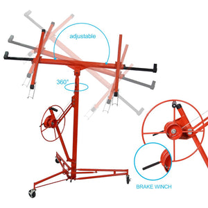 English Elm Drywall Panel Hoist Lift with 16ft Telescoping Steel Mast Tilting Cradle Winch Red W465137159