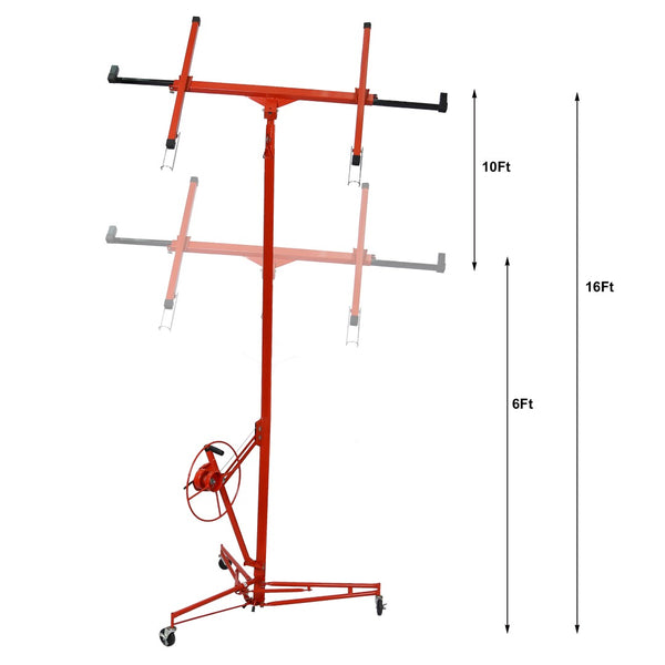 English Elm Drywall Panel Hoist Lift with 16ft Telescoping Steel Mast Tilting Cradle Winch Red W465137159