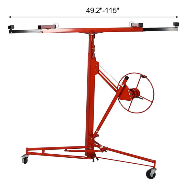 English Elm Drywall Panel Hoist Lift with 16ft Telescoping Steel Mast Tilting Cradle Winch Red W465137159