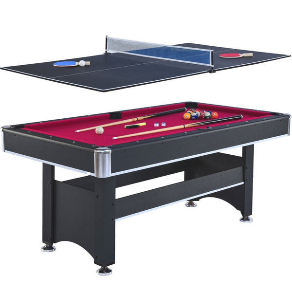 English Elm 6-ft Convertible Billiards and Table Tennis Game Room with Melamine Frame Black with Red Felt W465137245