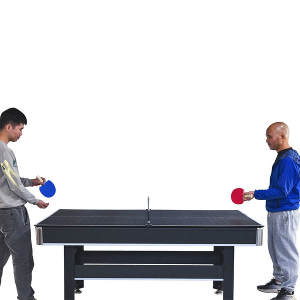 English Elm 6-ft Convertible Billiards and Table Tennis Game Room with Melamine Frame Black with Red Felt W465137245