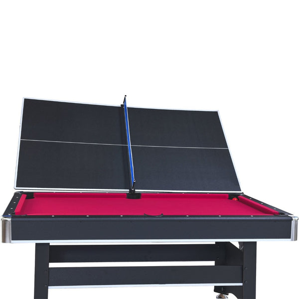 English Elm 6-ft Convertible Billiards and Table Tennis Game Room with Melamine Frame Black with Red Felt W465137245