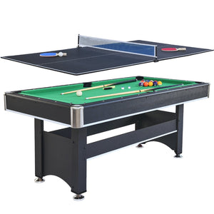 English Elm 6-ft Convertible Billiards and Table Tennis Game Room with Melamine Frame Black with Green Felt W465137246
