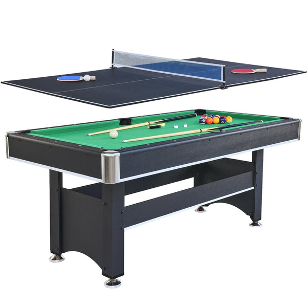 English Elm 6-ft Convertible Billiards and Table Tennis Game Room with Melamine Frame Black with Green Felt W465137246