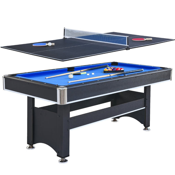 English Elm 6-ft Convertible Billiards and Table Tennis Game Room with Melamine Frame Black with Blue Felt W465137248