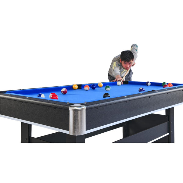 English Elm 6-ft Convertible Billiards and Table Tennis Game Room with Melamine Frame Black with Blue Felt W465137248