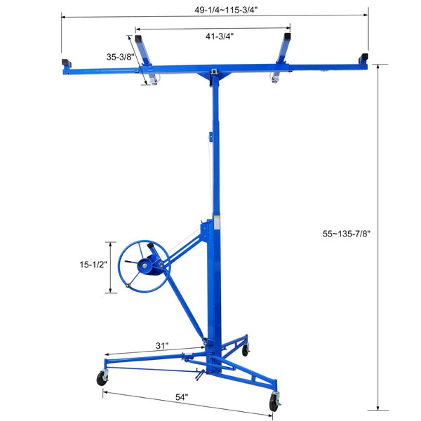 English Elm Drywall Panel Hoist Lift 11 Foot Reach Welded Steel Solo Installation Winch Jack W465141082