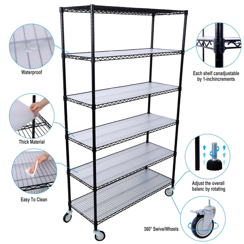English Elm 6 Tier Nsf Steel Wire Shelving Unit with Locking Casters Heavy Duty Garage Storage W465142118
