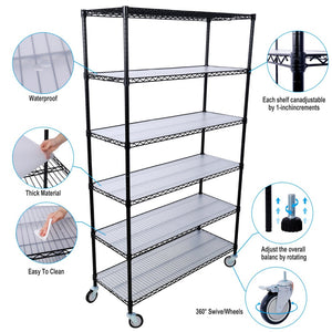English Elm 6 Tier Nsf Steel Wire Shelving Unit with Locking Casters Heavy Duty Garage Storage W465142118