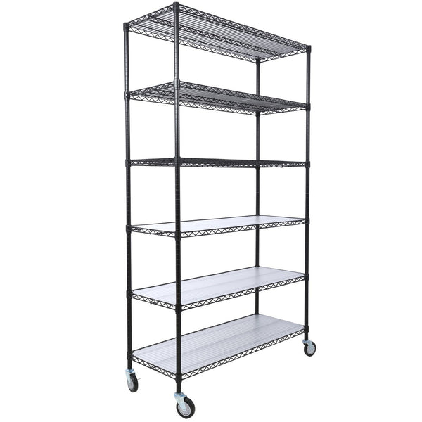 English Elm 6 Tier Nsf Steel Wire Shelving Unit with Locking Casters Heavy Duty Garage Storage W465142118