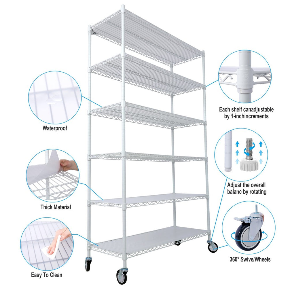 English Elm 6 Tier Nsf Heavy Gauge Steel Wire Shelving Rack with Casters and Shelf Liners W465142121