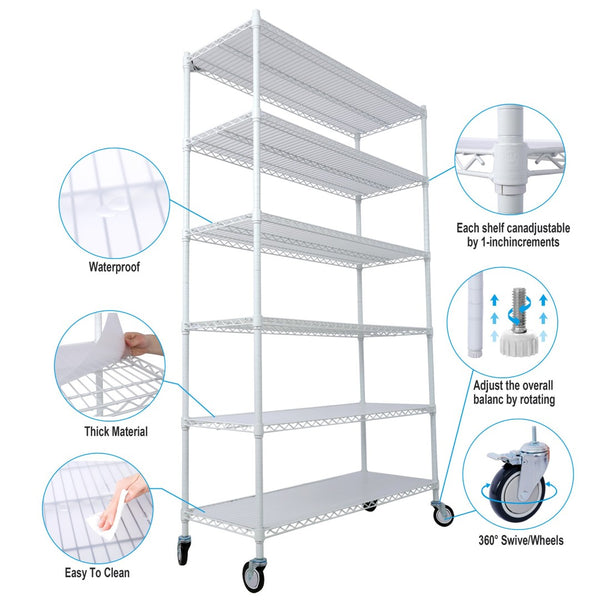 English Elm 6 Tier Nsf Heavy Gauge Steel Wire Shelving Rack with Casters and Shelf Liners W465142121