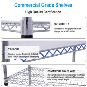 English Elm 6 Tier Nsf Chrome Steel Wire Shelving Unit Heavy Duty Adjustable Rack with Casters W465142123