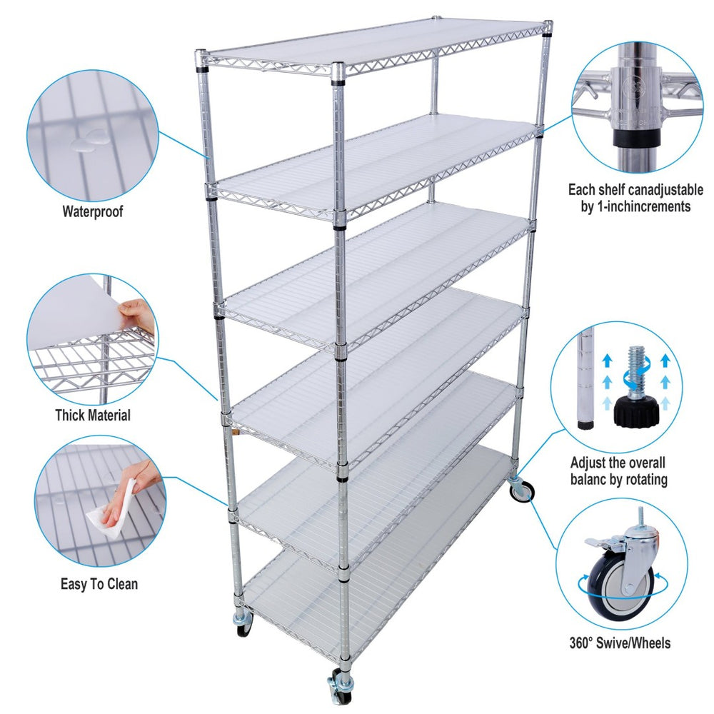 English Elm 6 Tier Nsf Chrome Steel Wire Shelving Unit Heavy Duty Adjustable Rack with Casters W465142123