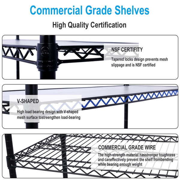 English Elm 6 Tier Nsf Certified Steel Wire Shelving Unit Heavy Duty Commercial Storage Rack with Casters W465142127