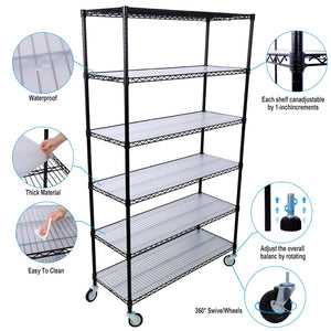 English Elm 6 Tier Nsf Certified Steel Wire Shelving Unit Heavy Duty Commercial Storage Rack with Casters W465142127