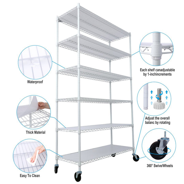 English Elm 6 Tier Nsf Certified Heavy Gauge Steel Wire Shelving Unit with Casters and Adjustable Feet W465142128