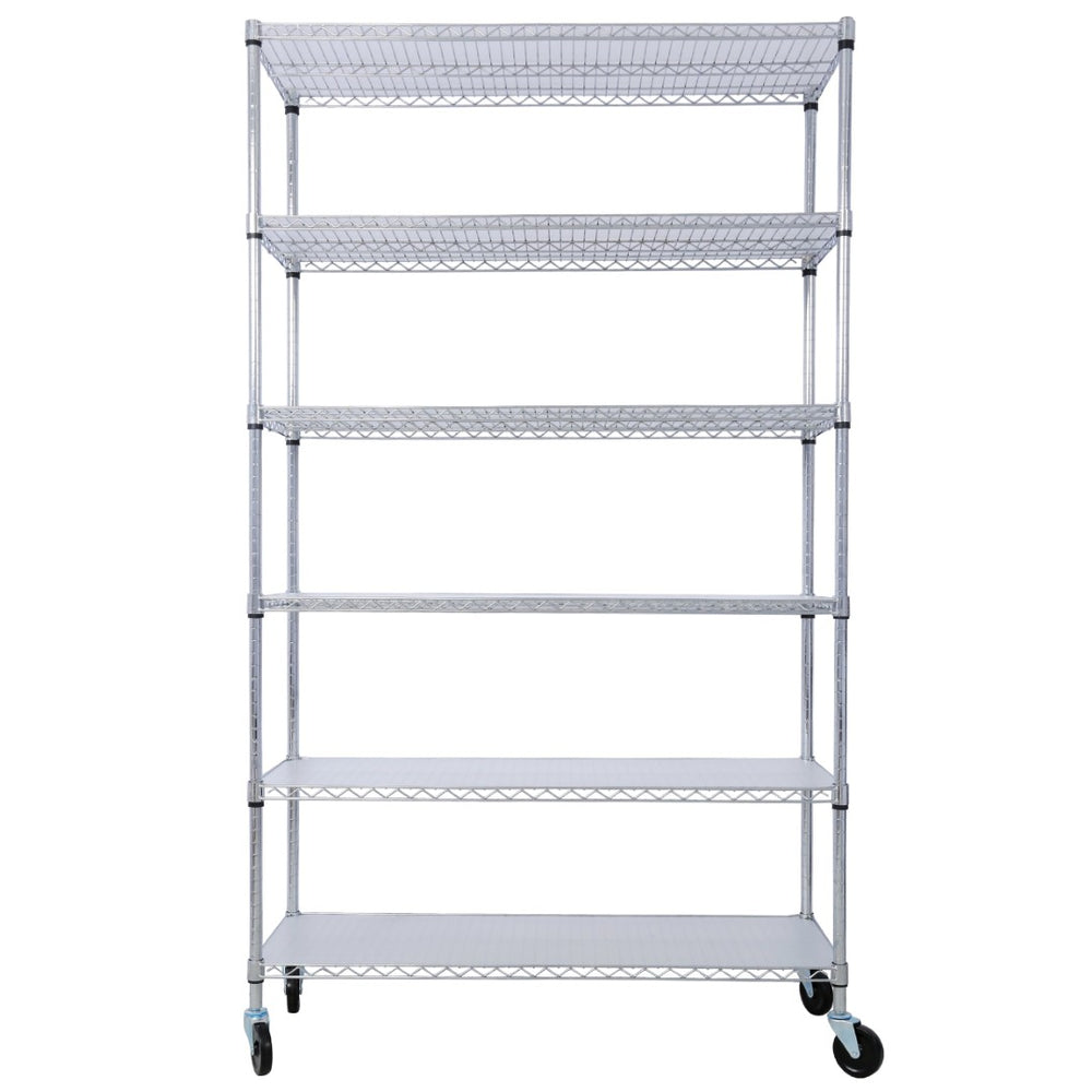 English Elm 6 Tier Nsf Chrome Wire Shelving Unit Heavy Duty Steel Storage Rack with Casters W465142130