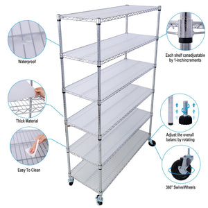 English Elm 6 Tier Nsf Chrome Wire Shelving Unit Heavy Duty Steel Storage Rack with Casters W465142130