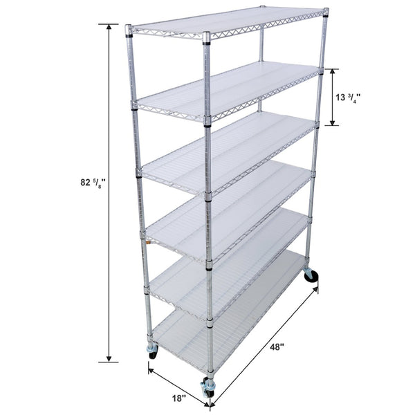 English Elm 6 Tier Nsf Chrome Wire Shelving Unit Heavy Duty Steel Storage Rack with Casters W465142130