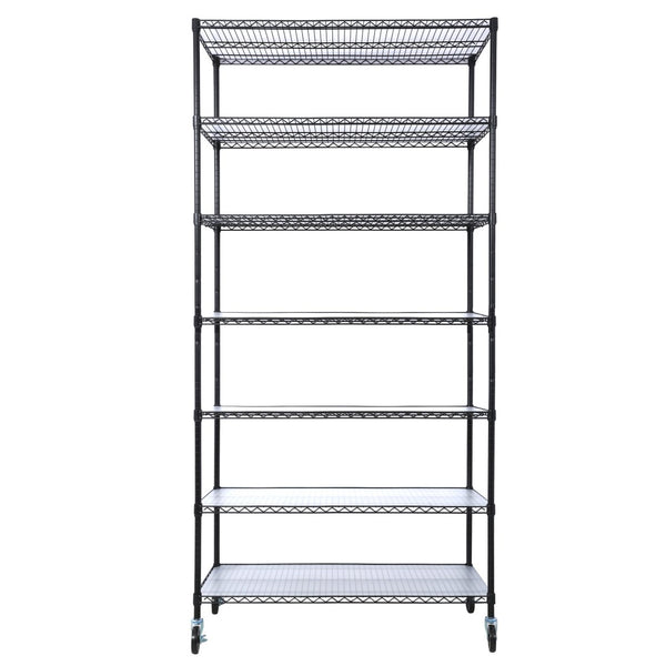 English Elm 7 Tier Heavy Duty Wire Shelving Unit with Locking Wheels Adjustable Steel Rack W465142132