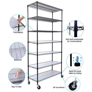 English Elm 7 Tier Heavy Duty Wire Shelving Unit with Locking Wheels Adjustable Steel Rack W465142132