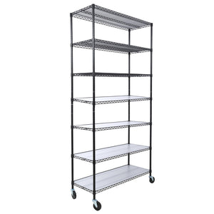 English Elm 7 Tier Heavy Duty Wire Shelving Unit with Locking Wheels Adjustable Steel Rack W465142132