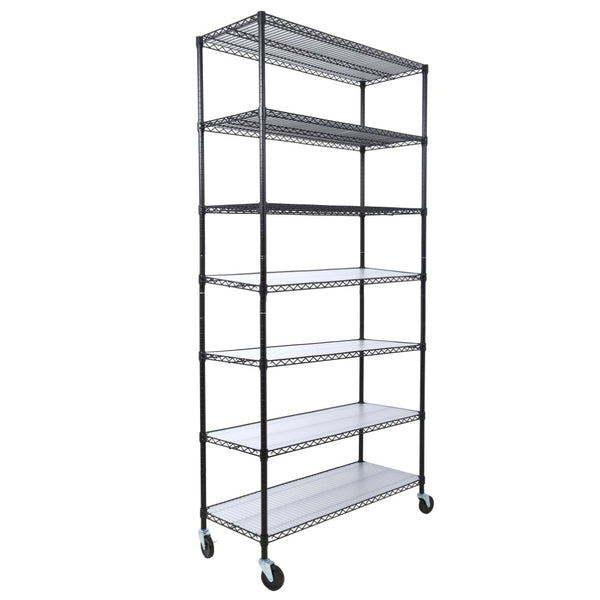 English Elm 7 Tier Heavy Duty Wire Shelving Unit with Locking Wheels Adjustable Steel Rack W465142132