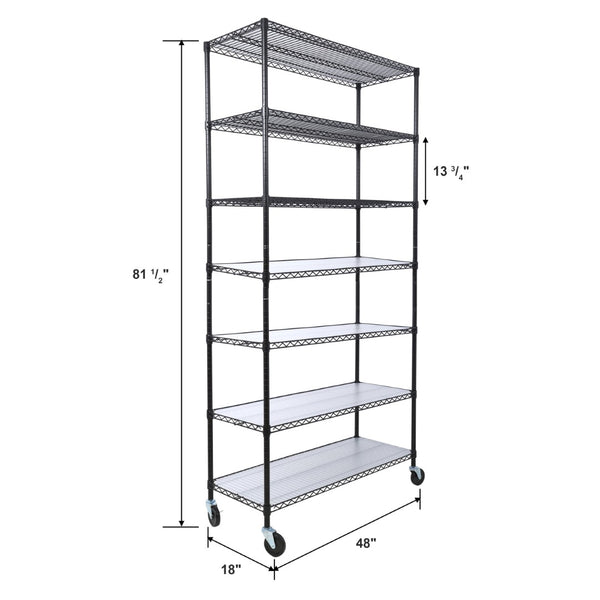 English Elm 7 Tier Heavy Duty Wire Shelving Unit with Locking Wheels Adjustable Steel Rack W465142132