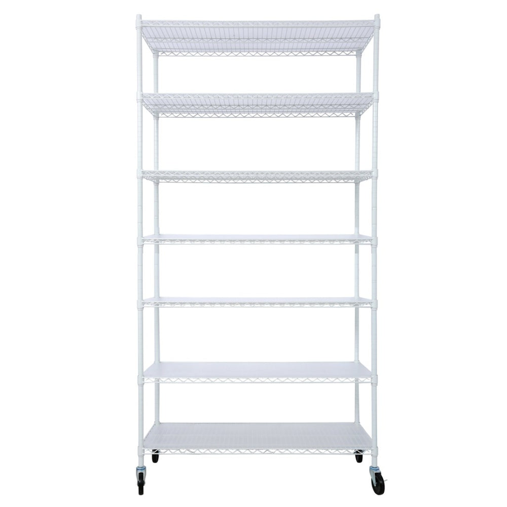English Elm 7 Tier Heavy Duty Steel Wire Shelving Unit with Wheels Liners Adjustable Storage Rack W465142134