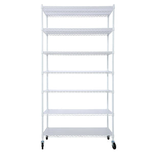 English Elm 7 Tier Heavy Duty Steel Wire Shelving Unit with Wheels Liners Adjustable Storage Rack W465142134