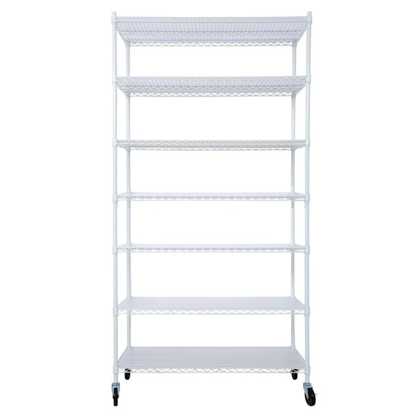 English Elm 7 Tier Heavy Duty Steel Wire Shelving Unit with Wheels Liners Adjustable Storage Rack W465142134