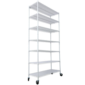 English Elm 7 Tier Heavy Duty Steel Wire Shelving Unit with Wheels Liners Adjustable Storage Rack W465142134