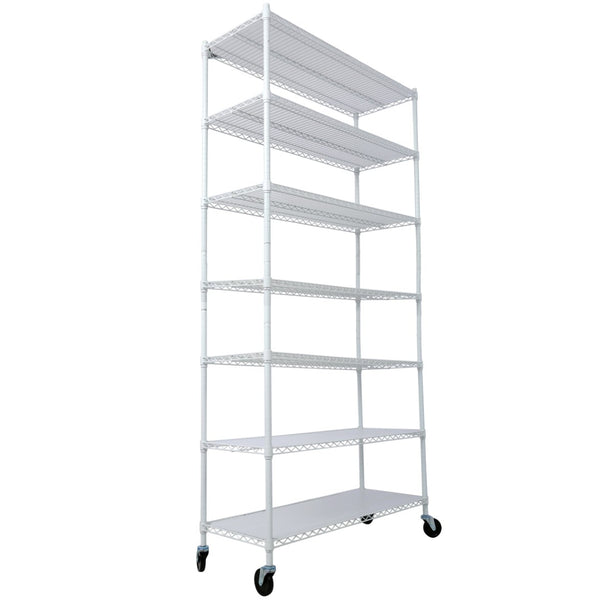 English Elm 7 Tier Heavy Duty Steel Wire Shelving Unit with Wheels Liners Adjustable Storage Rack W465142134