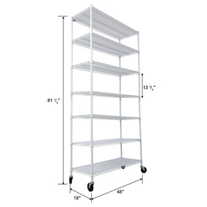 English Elm 7 Tier Heavy Duty Steel Wire Shelving Unit with Wheels Liners Adjustable Storage Rack W465142134