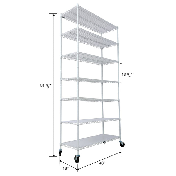 English Elm 7 Tier Heavy Duty Steel Wire Shelving Unit with Wheels Liners Adjustable Storage Rack W465142134