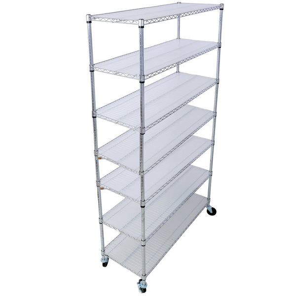 English Elm 7 Tier Chrome Wire Shelving Rack Heavy Duty Adjustable Storage with Wheels and Liners W465142135
