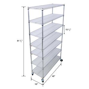 English Elm 7 Tier Chrome Wire Shelving Rack Heavy Duty Adjustable Storage with Wheels and Liners W465142135