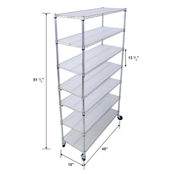 English Elm 7 Tier Chrome Wire Shelving Rack Heavy Duty Adjustable Storage with Wheels and Liners W465142135