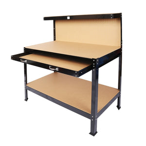 English Elm Steel Framed Garage Workbench with Pegboard Mdf Surface Drawer and Lower Shelf W46517479