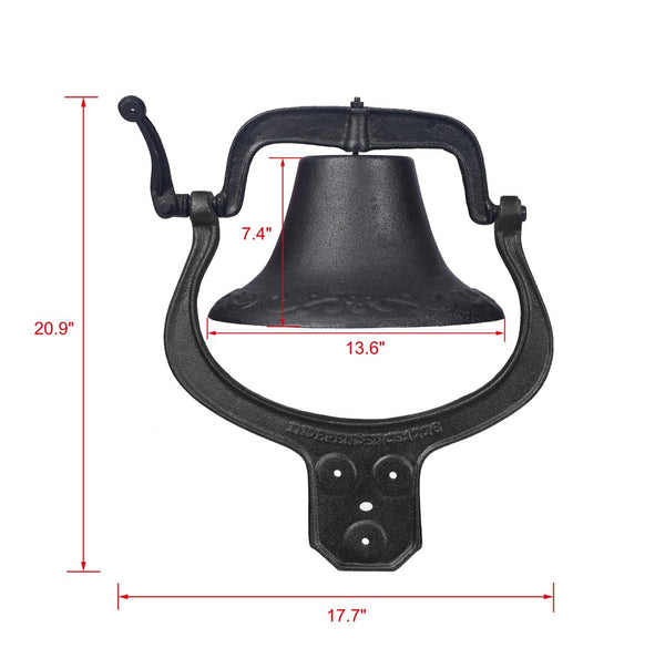 English Elm Dinner Bell Solid Cast Iron Farmhouse Porch Mounted Loud Clear Tone Matte Black W46532840