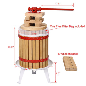 English Elm Fruit Wine Press Natural Oak 12 Liter Spiral Crank Cider Juice Extractor for Home Use W46536789