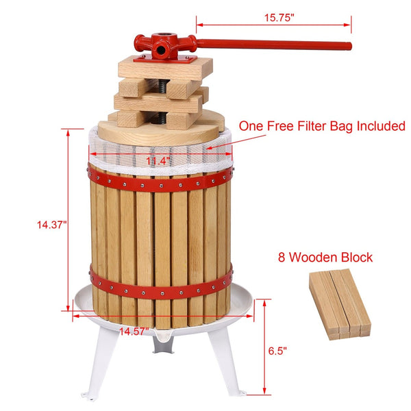 English Elm Fruit Wine Press Solid Oak Spiral Crank 4.8 Gallon Juice Extractor for Home or Small Batch W46536790