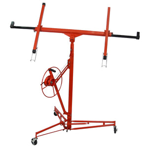 English Elm Drywall Lift Hoist 11 Foot Welded Steel Solo Panel Installation Jack with Winch W46537282
