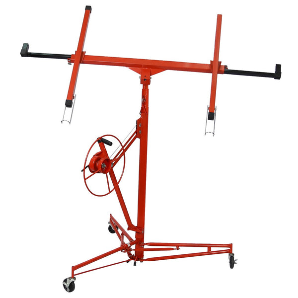 English Elm Drywall Lift Hoist 11 Foot Welded Steel Solo Panel Installation Jack with Winch W46537282