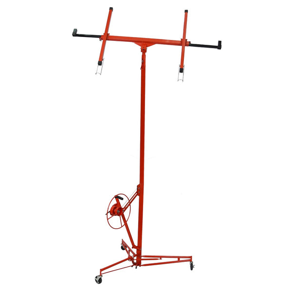 English Elm Drywall Lift Hoist 11 Foot Welded Steel Solo Panel Installation Jack with Winch W46537282
