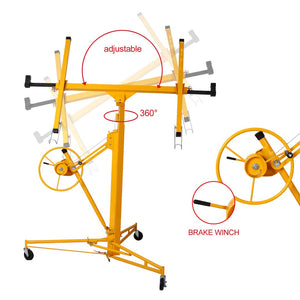 English Elm Drywall Panel Hoist Lift 11 Ft Welded Steel One Person Ceiling Wall Installer Yellow W46537283