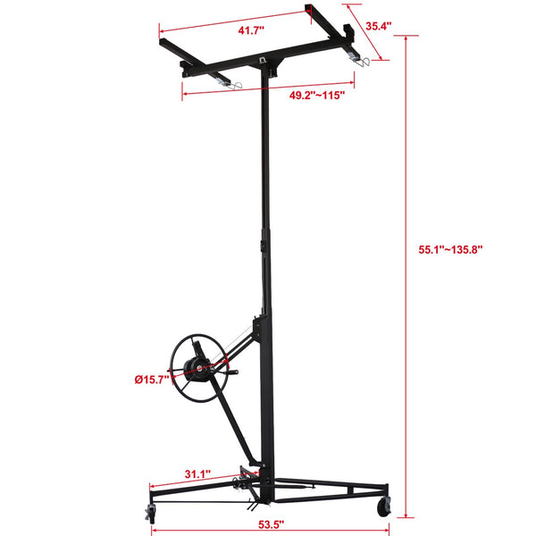 English Elm Drywall Panel Hoist Lift 11 Ft Welded Steel One Person Ceiling Wall Installer Black W46537284